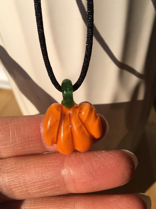 Glass Pumpkin Necklace, Halloween Jewelry, Blown Glass Halloween Pendant for women, Festive fall seasonal jewelry, pumpkin gift for her