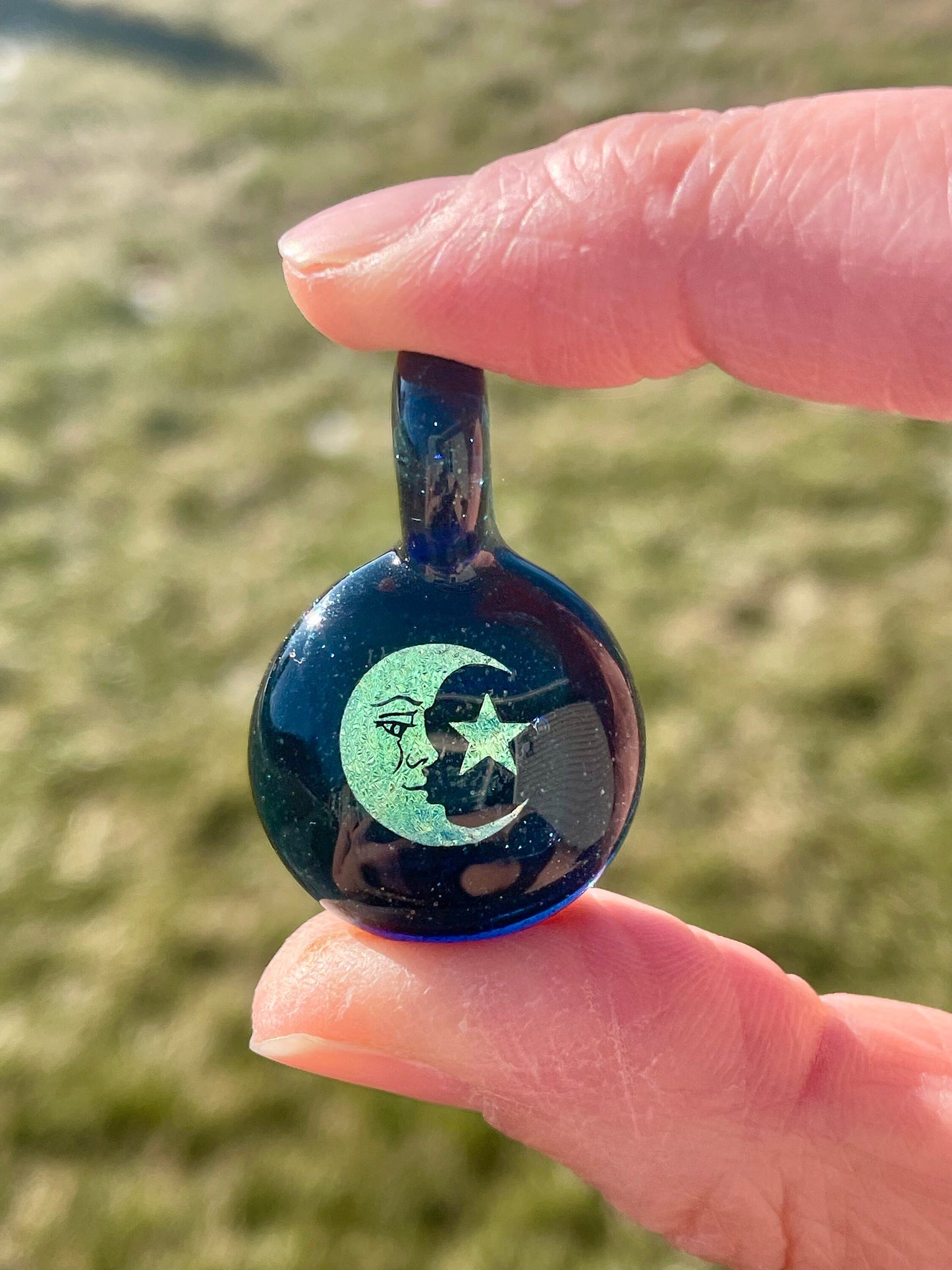 Moon and Star Necklace Pendant gift for her, Blown Glass dichroic pendant, celestial jewelry for daughter, moon and star gift for girlfriend