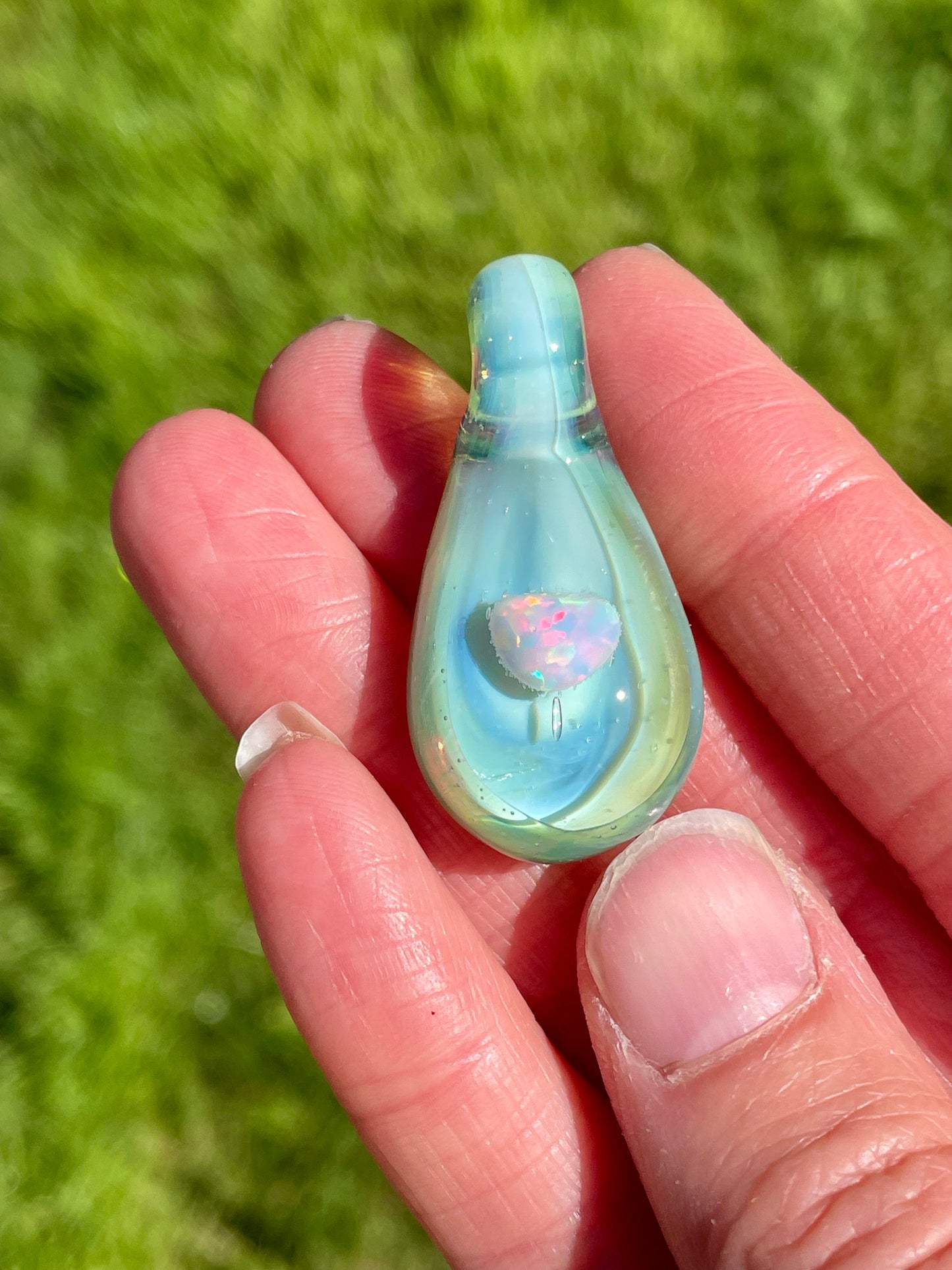 Small Glass Pendant, Glass Blown Opal Pendant, Birthday Gift Idea for her, Ocean Inspired Gift, Unique Handmade Jewelry, Mystical Necklace