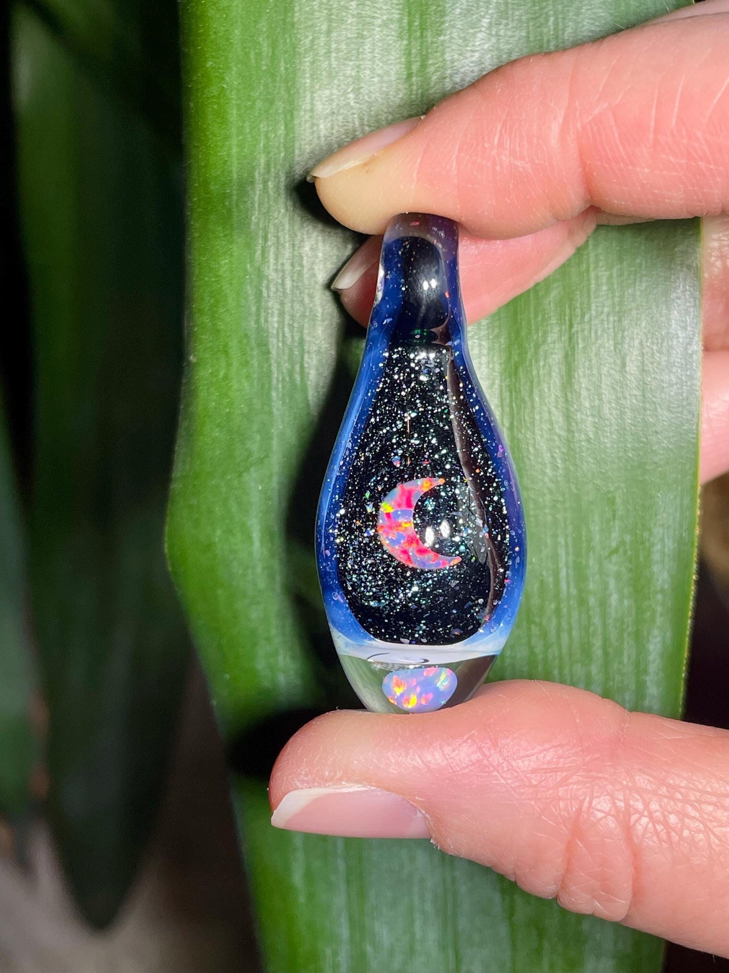 Glass Opal Pendant, Heady Glass Space Pendant, Moon Opal Necklace, Birthday Gift for Moon Lover, Valentines Day Gift Idea, Gift for Graduate