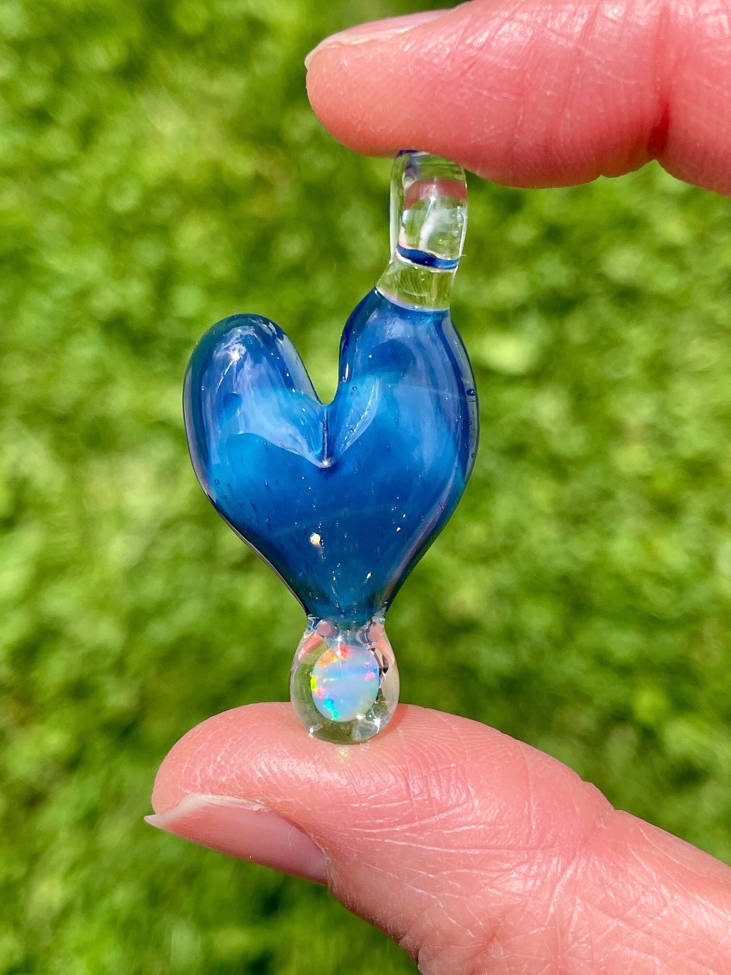 Handmade Glass Opal Pendant Necklace, Opal Necklace for Her, Simple Heart Jewelry, Valentines Gift for Wife, Anniversary Gift for Girlfriend