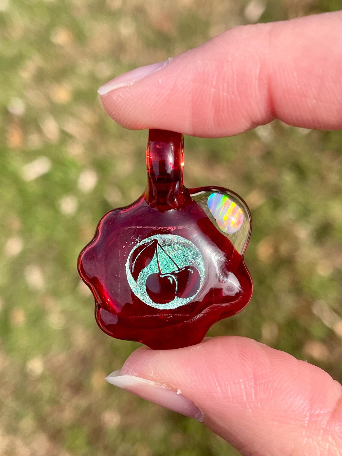 Red Cherry Necklace Gift for Women - Blown Glass Dichroic Pendant - Sister Birthday Gift - Lampwork Focal Charm Bead - Unique Valentine Gift