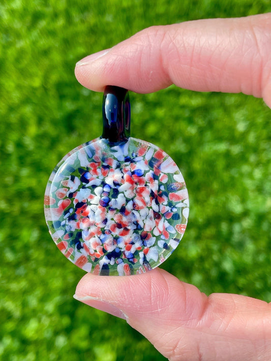 Red White and Blue Necklace, Blown Glass Pendant for women, Gift for her, Graduation gift ideas, Unique Patriotic Necklace, Handmade Jewelry