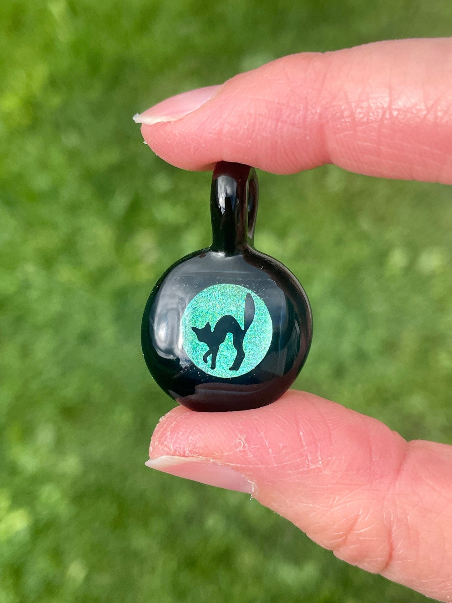 Halloween Black Cat Necklace, Cat Jewelry, Blown Glass Dichroic Pendant, Gothic Jewelry, unique Black Cat Gift Idea, Cat lover gift idea
