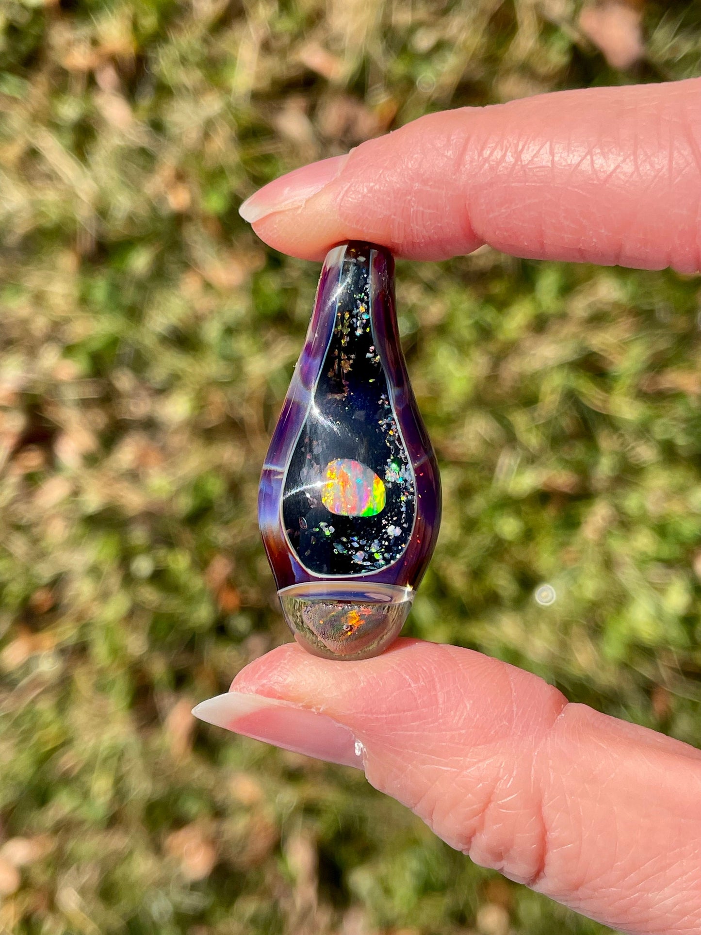 Unique Glass Blown Opal Pendant Necklace, Artisan Jewelry for her, Galaxy Pendant for him, Birthday Gift for wife, Valentines Day Gift
