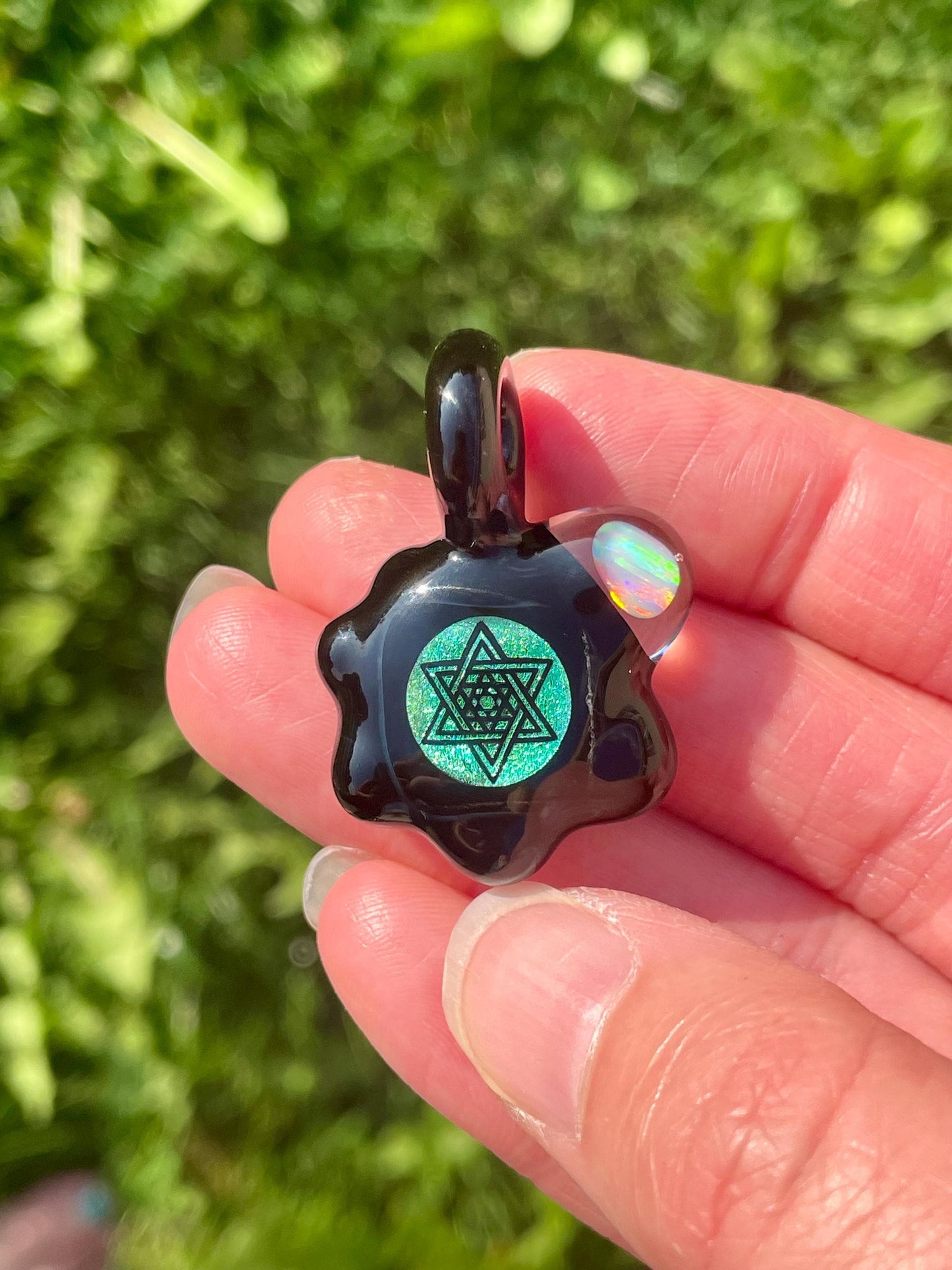Unique Star Glass Pendant, Star of David Necklace, Six Pointed Star Pendant for him, Dichro Opal Pendant, Unique Birthday Gift Idea for him