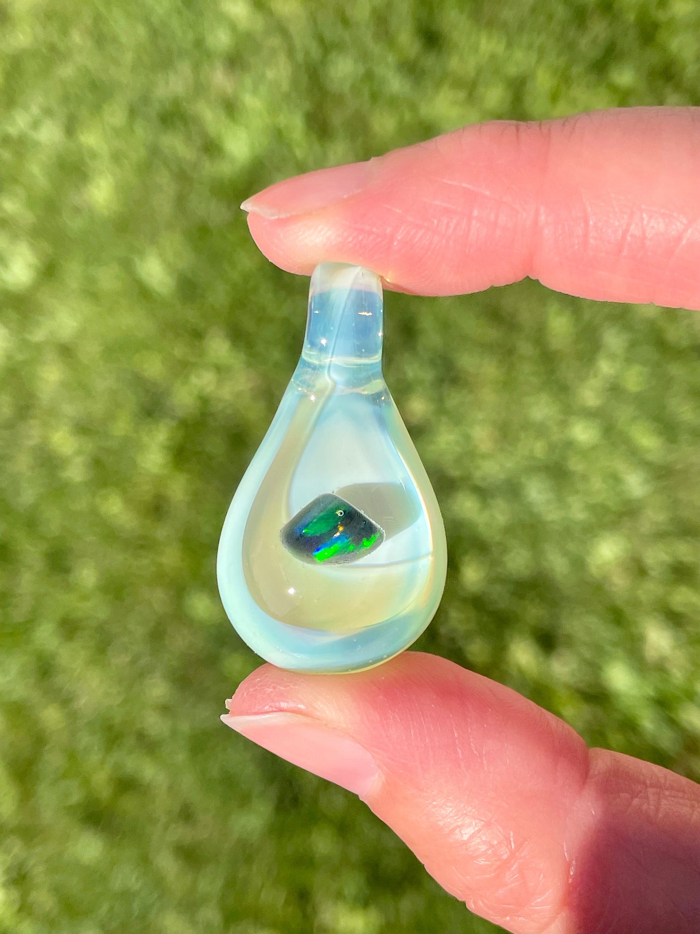 Blown Glass Pendant, Artisan Jewelry for Women, Unique Jewelry, Gift for her, Opal Necklace Charm, Opal Pendant, Handmade Pendant Necklace