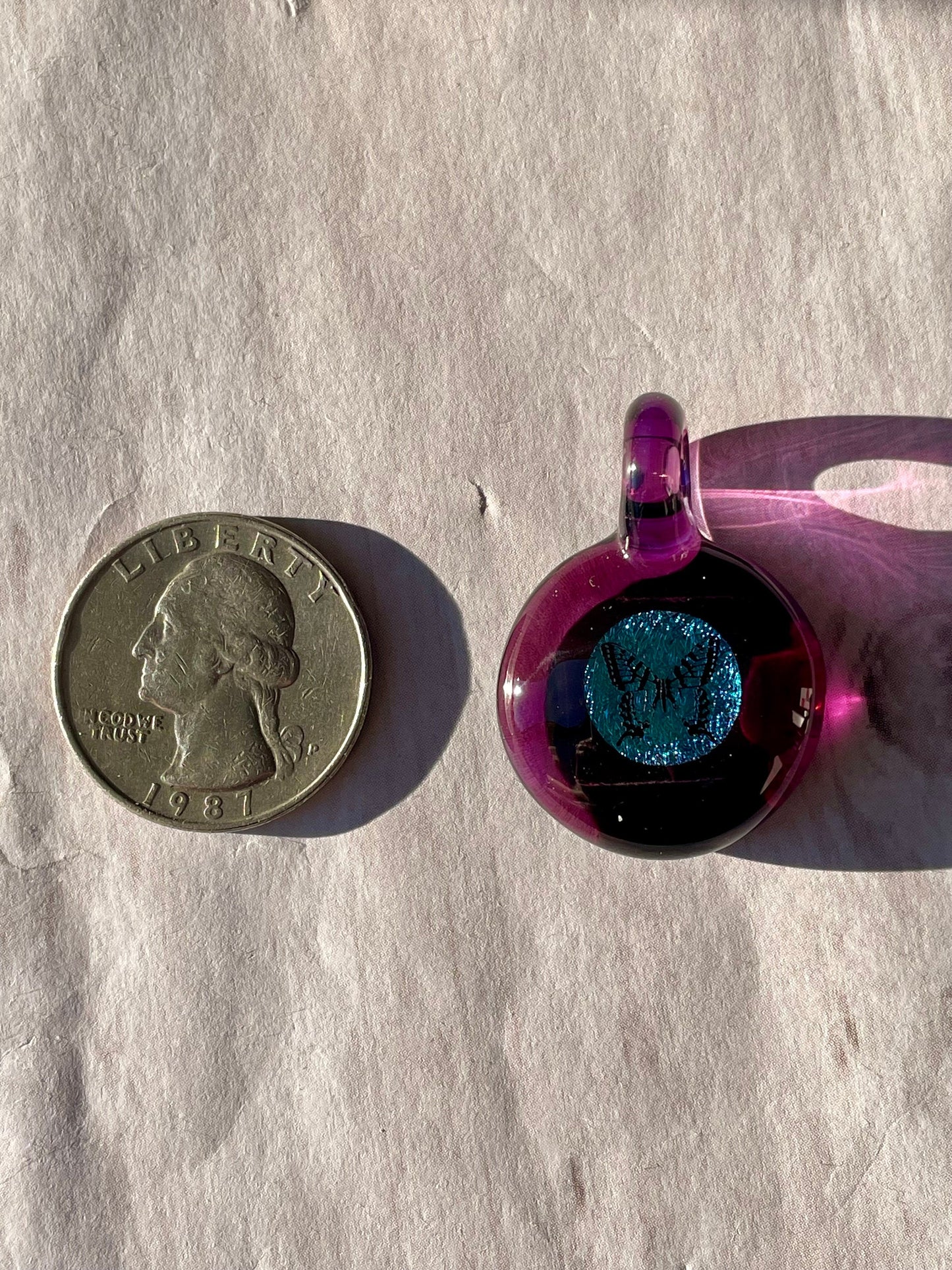 Purple Butterfly Pendant Necklace Gift for Women - Blown Glass Dichroic Pendant - Sister Birthday Gift - Lampwork Focal Charm Bead - Unique