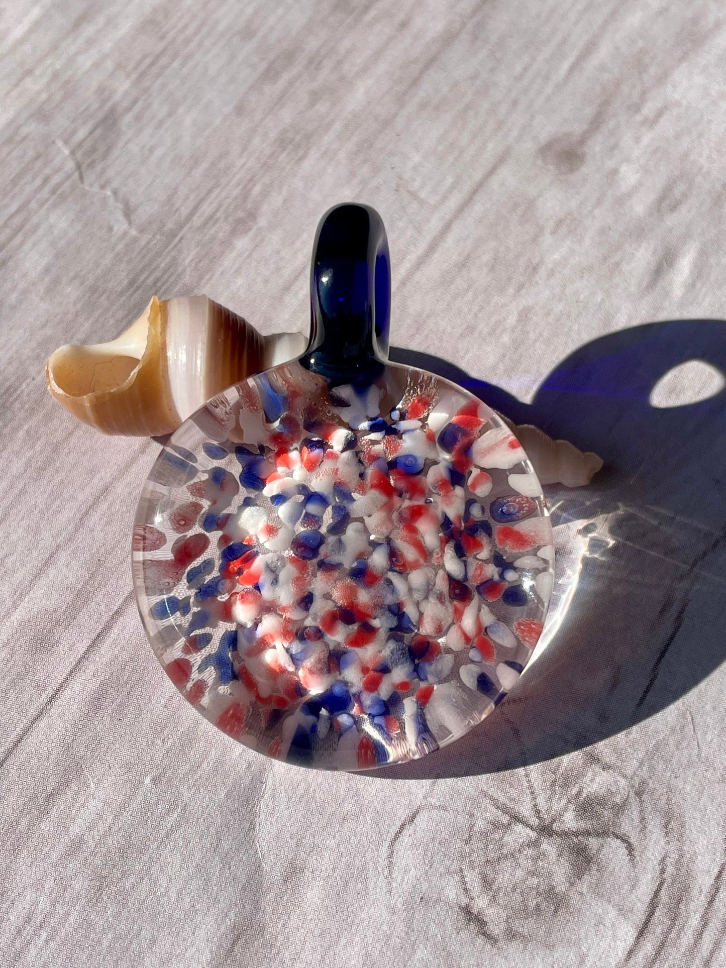 Red White and Blue Necklace, Blown Glass Pendant for women, Gift for her, Graduation gift ideas, Unique Patriotic Necklace, Handmade Jewelry