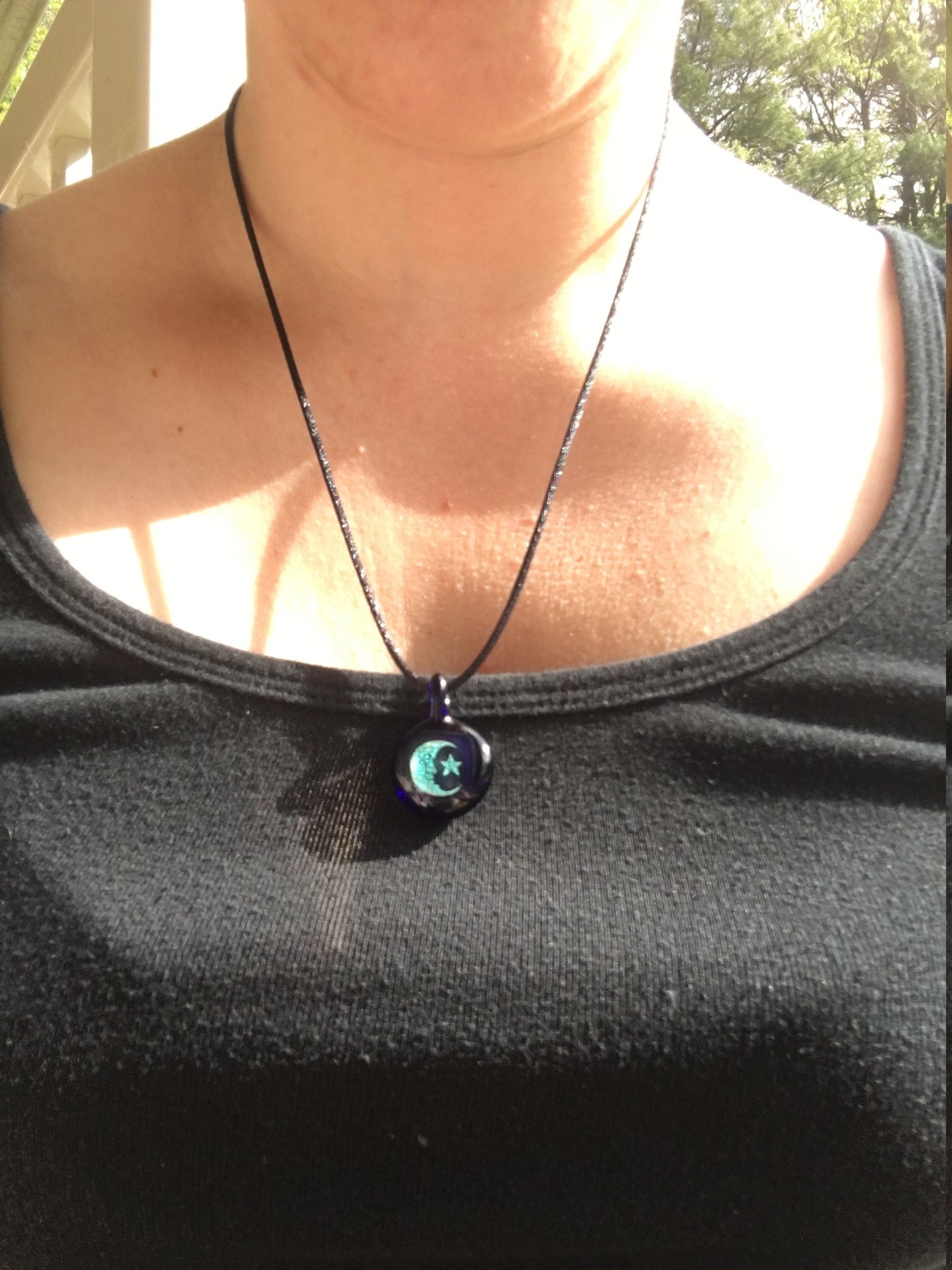Moon and Star Necklace Pendant gift for her, Blown Glass dichroic pendant, celestial jewelry for daughter, star, moon, gift for girlfriend