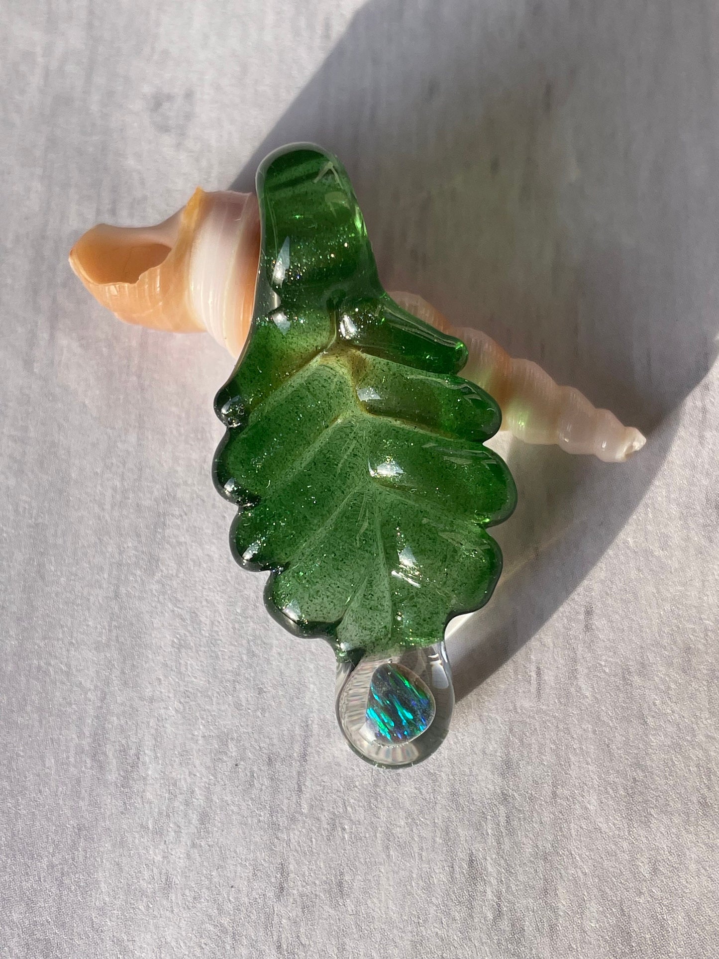 Small Glass Pendant Green Leaf Opal Necklace, birthday gift for daughter, botanical jewelry, step mom gift, jewelry for women, gardener gift