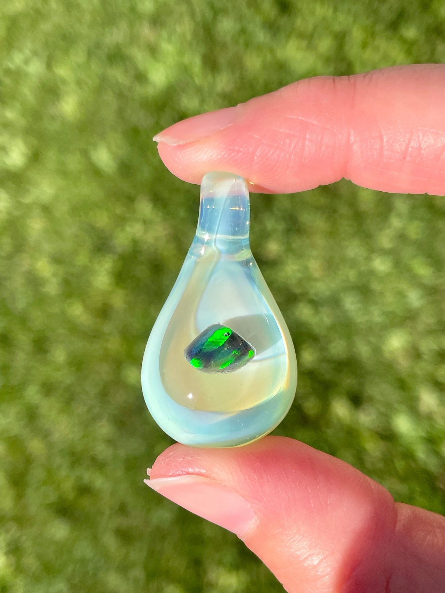 Blown Glass Pendant, Artisan Jewelry for Women, Unique Jewelry, Gift for her, Opal Necklace Charm, Opal Pendant, Handmade Pendant Necklace