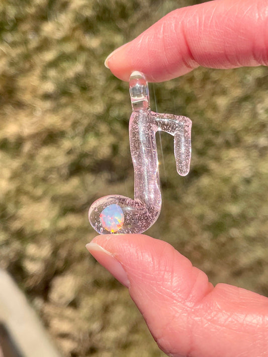 Glass Music Note Pendant, Opal Necklace for Her, Simple Music Jewelry, October Birthstone, Anniversary Gift, gift for wife, gift for girl