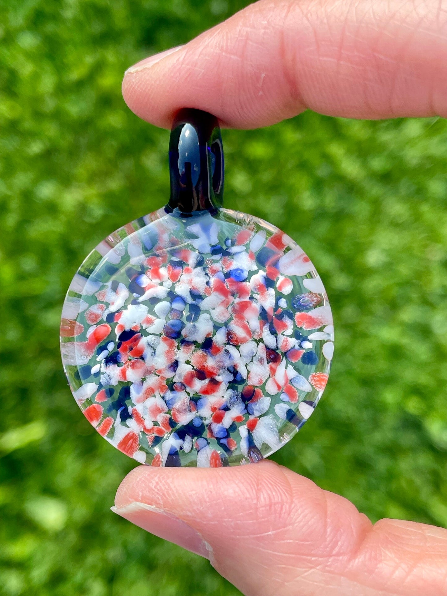 Red White and Blue Necklace, Blown Glass Pendant for women, Gift for her, Graduation gift ideas, Unique Patriotic Necklace, Handmade Jewelry