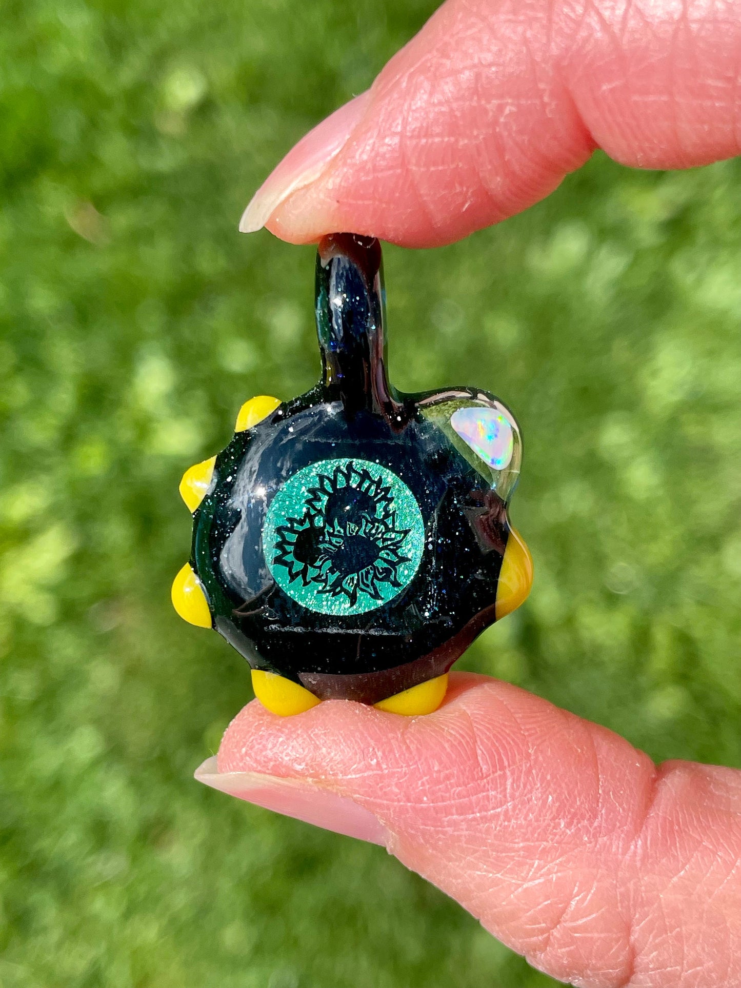 Sunflower Necklace, Small Glass Opal Pendant, Unique Birthday Gift, Sunflower Gift Idea, Sunflower Lover, Handmade Jewelry, Boho Jewelry
