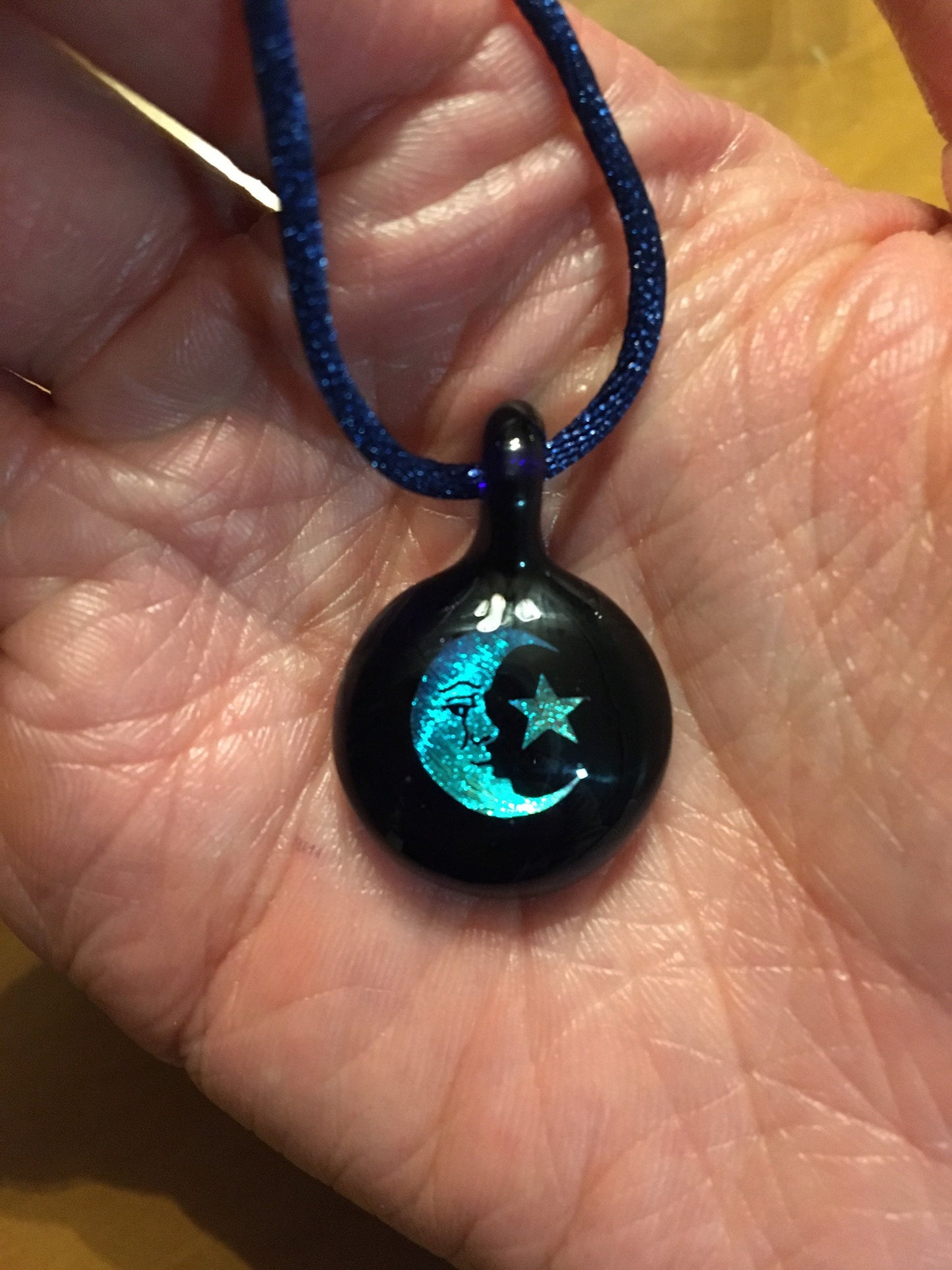 Moon and Star Necklace Pendant gift for her, Blown Glass dichroic pendant, celestial jewelry for daughter, star, moon, gift for girlfriend