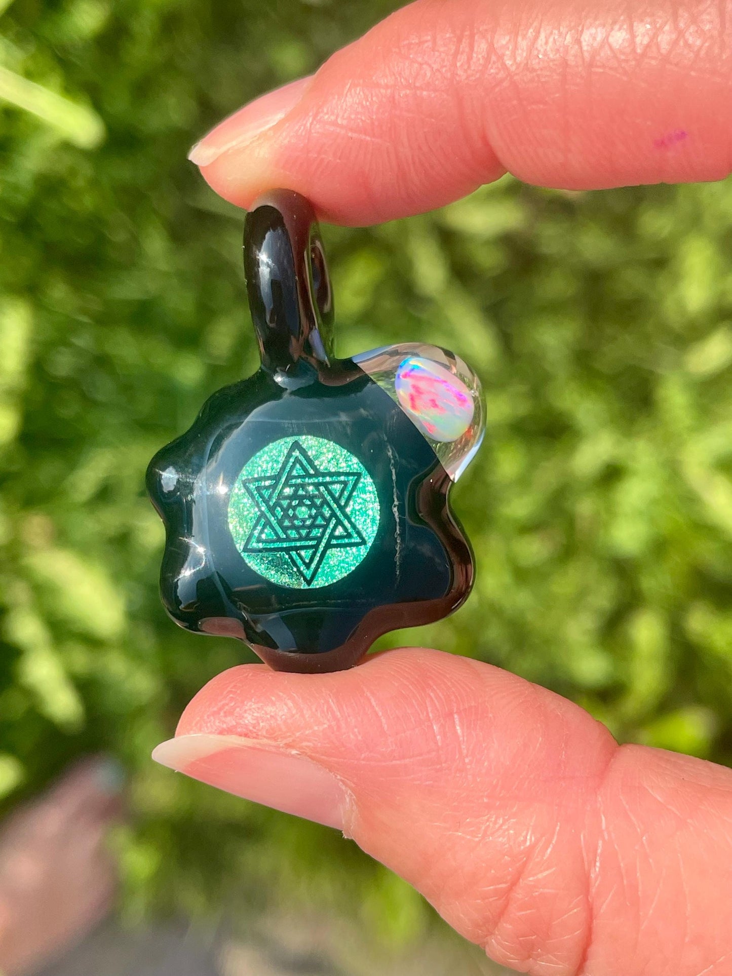 Unique Star Glass Pendant, Star of David Necklace, Six Pointed Star Pendant for him, Dichro Opal Pendant, Unique Birthday Gift Idea for him