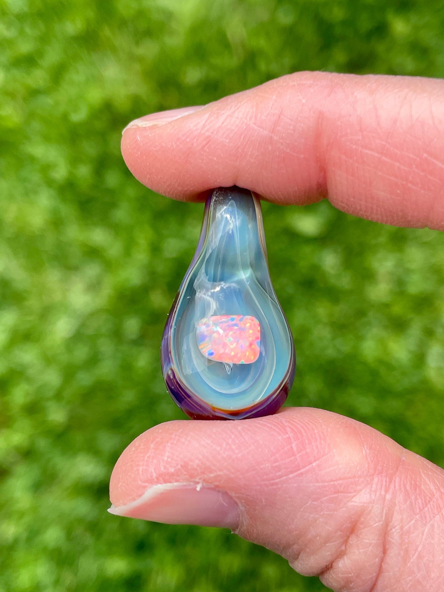 Glass Opal Pendant, Small Glass Pendant, Handmade Glass Necklace, Unique Birthday Gift Idea, Valentines Day Gift, Mothers Day Gift for her
