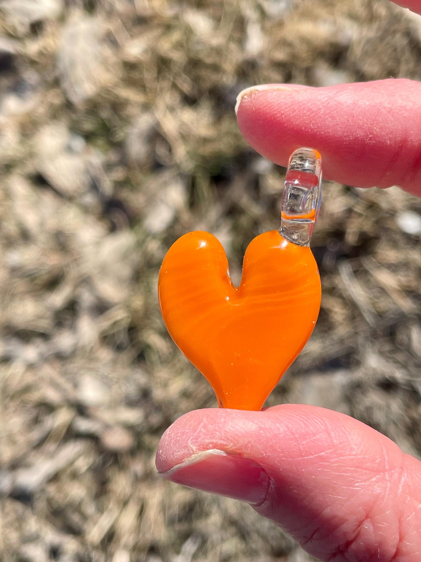 Orange Heart Pendant, Glass Necklace for Her, Simple Heart Jewelry, Anniversary Gift idea for wife, gift for girlfriend, Mothers Day Gift