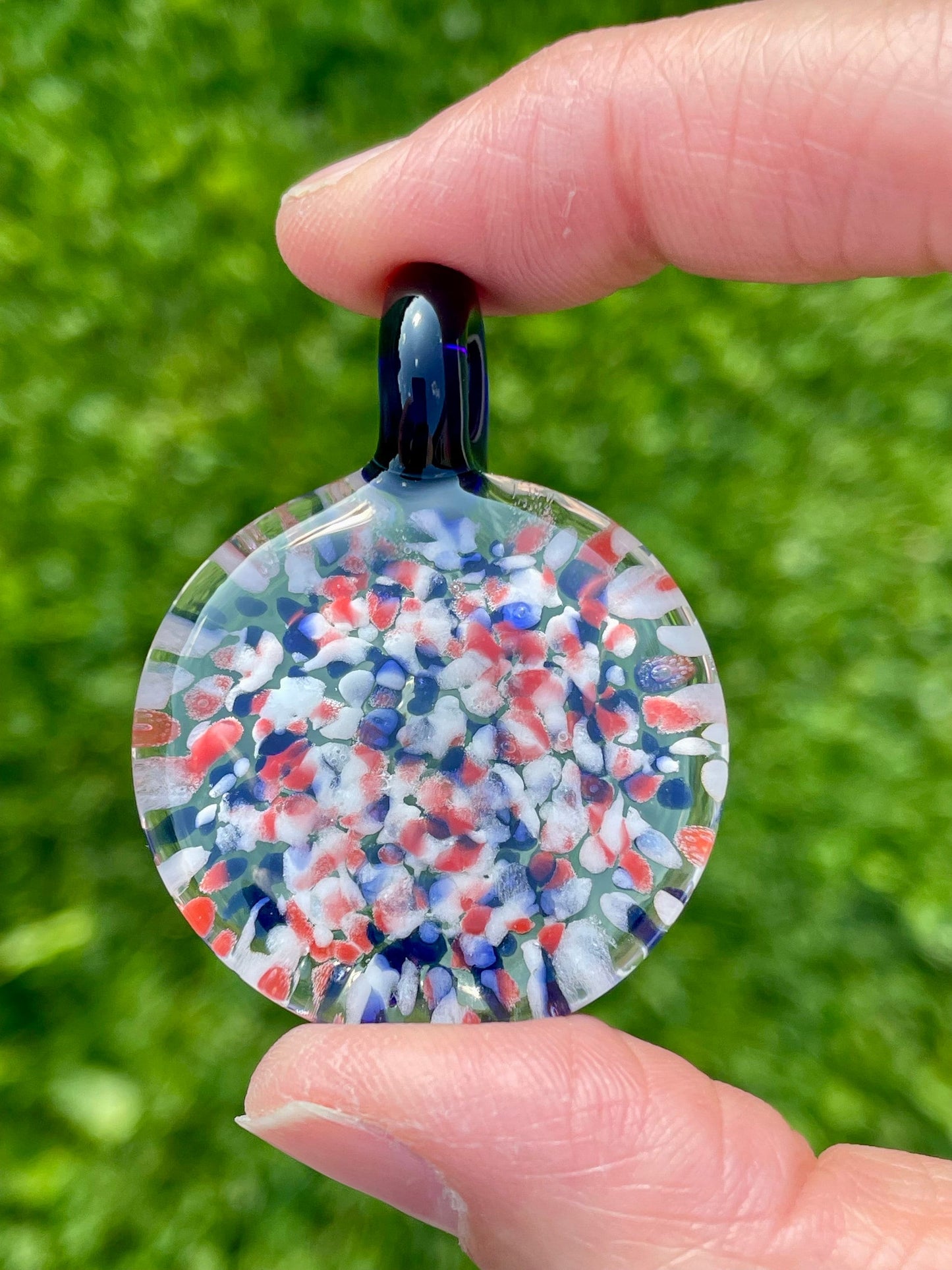Red White and Blue Necklace, Blown Glass Pendant for women, Gift for her, Graduation gift ideas, Unique Patriotic Necklace, Handmade Jewelry