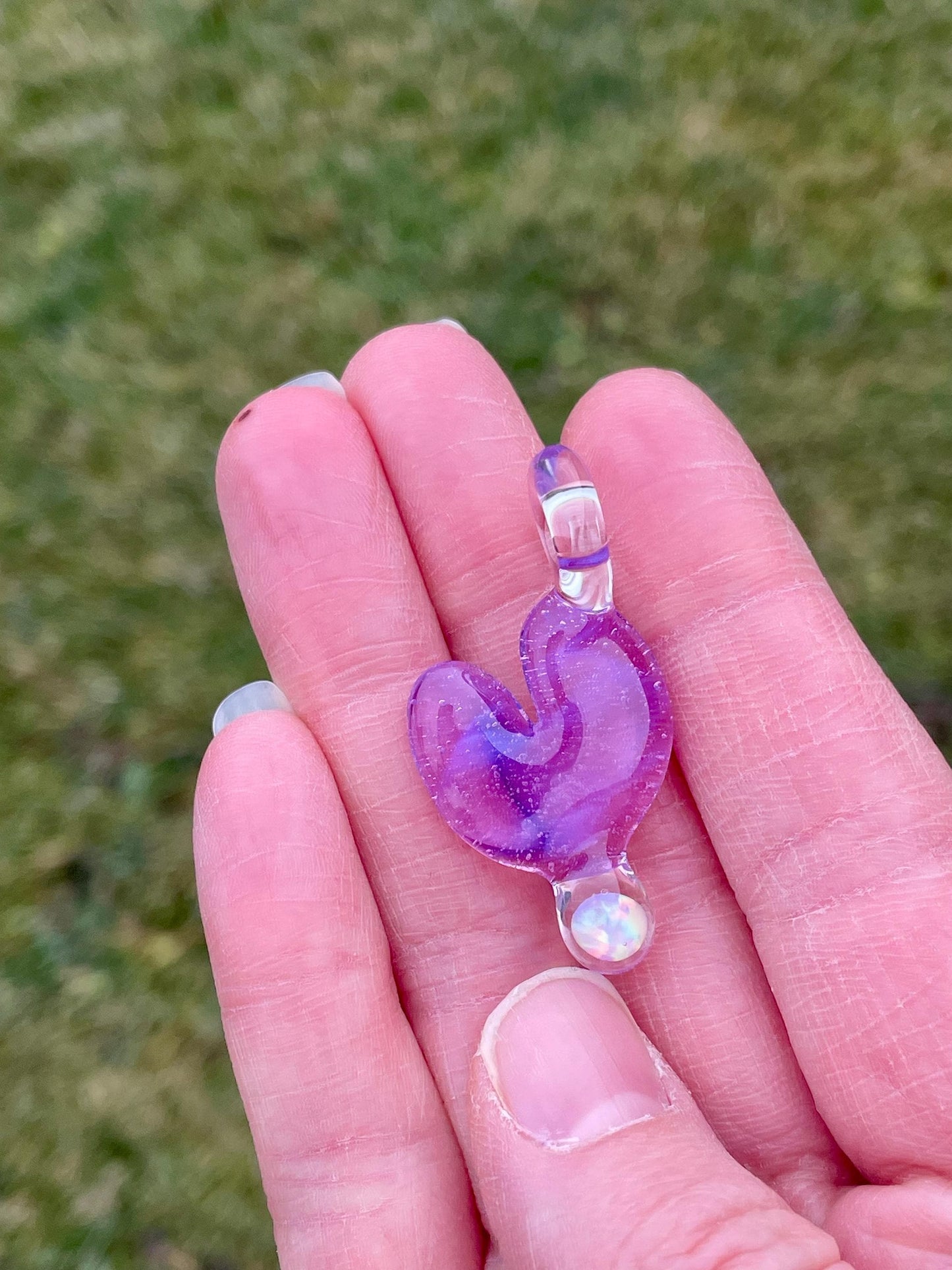Purple Glass Heart Pendant, Unique Opal Necklace, Simple Heart Jewelry, Anniversary Gift for Wife, Unique Birthday Gift, Valentines Day Gift