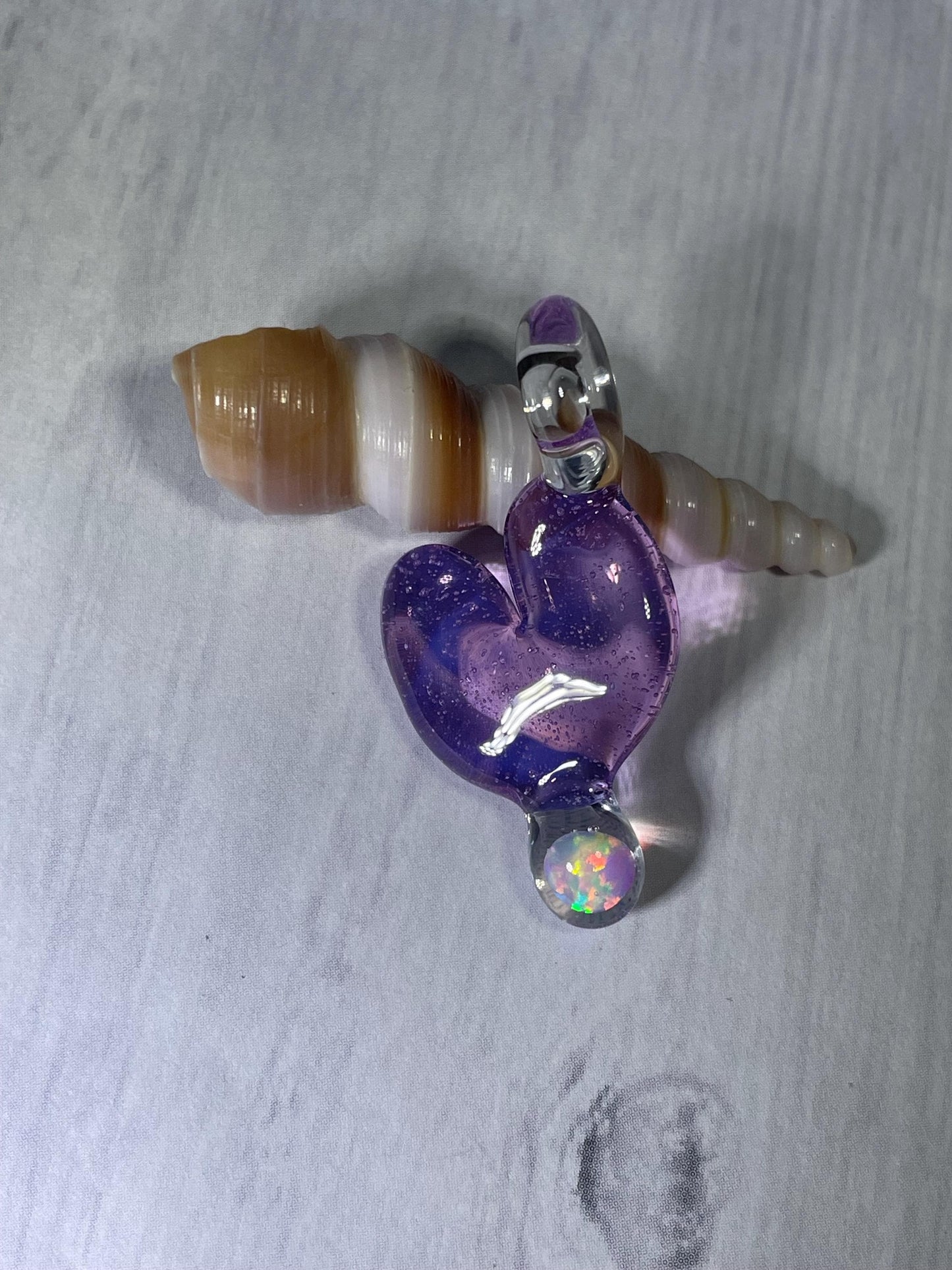 Purple Glass Heart Pendant, Unique Opal Necklace, Simple Heart Jewelry, Anniversary Gift for Wife, Unique Birthday Gift, Valentines Day Gift