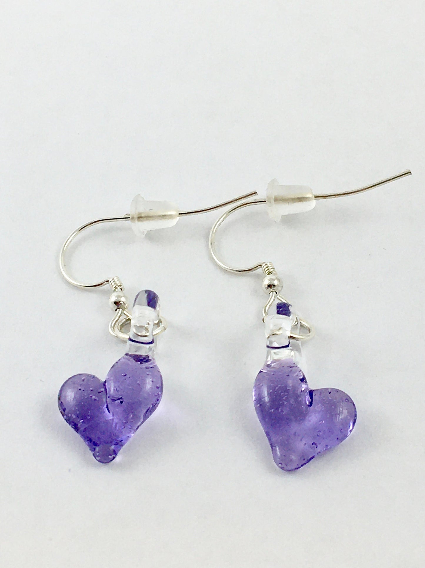 Blown Glass Purple Heart Earrings Dangle, grandma gift, trending jewelry, Easter gift for daughter, one of a kind jewelry, gift for sister