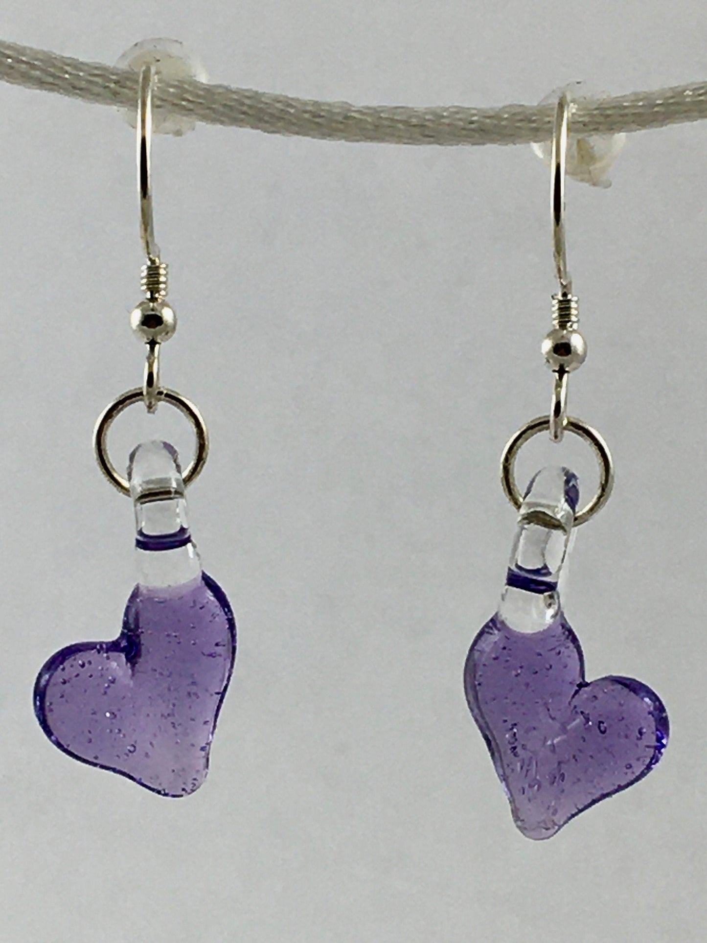 Blown Glass Purple Heart Earrings Dangle, grandma gift, trending jewelry, Easter gift for daughter, one of a kind jewelry, gift for sister