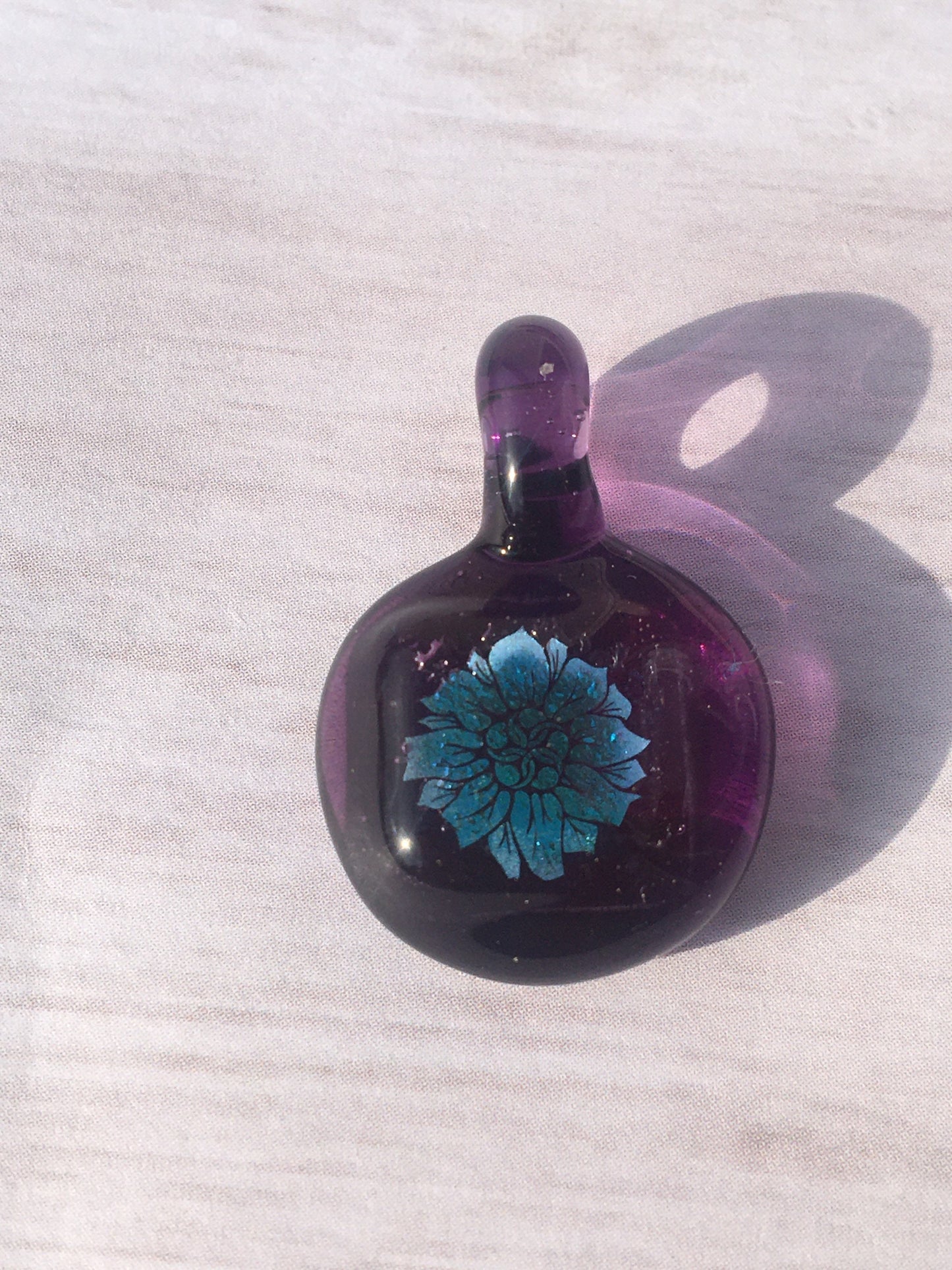Sunflower pendant necklace gift for women, purple blown glass necklace, dichroic pendant, unique gift for birthday, girlfriend gift for her