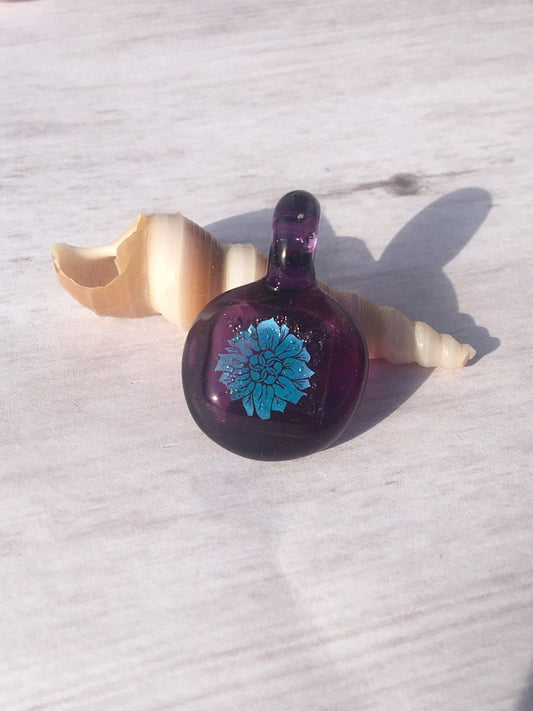 Sunflower pendant necklace gift for women, purple blown glass necklace, dichroic pendant, unique gift for birthday, girlfriend gift for her