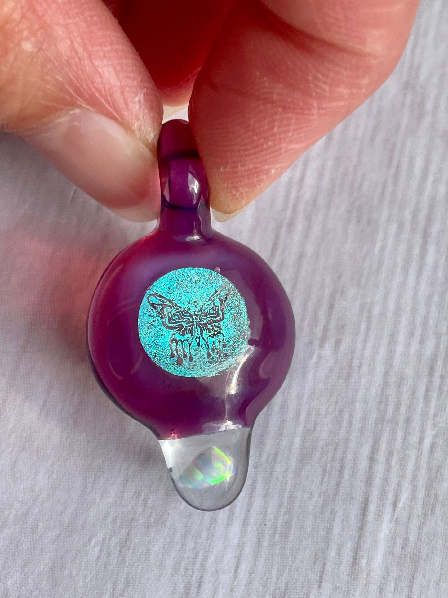 Purple Butterfly Necklace for Daughter - Butterfly Charm for Women - Small Glass Opal Pendant - Birthday Gift for Sister - Lampwork Bead