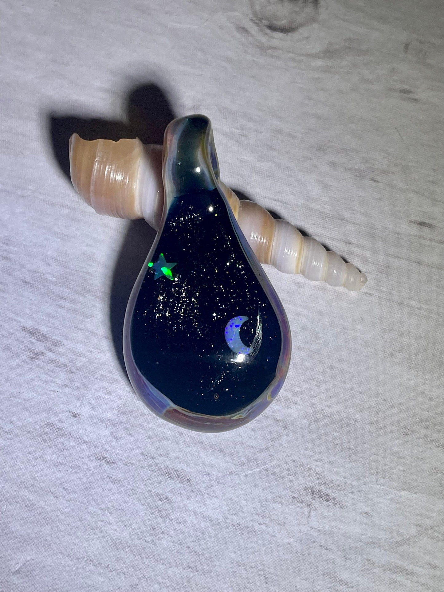 Moon and Star Pendant Necklace for woman, Heady Blown Glass Opal Necklace, Birthday gift for sister, Galaxy Pendant, Trippy Pendant for her