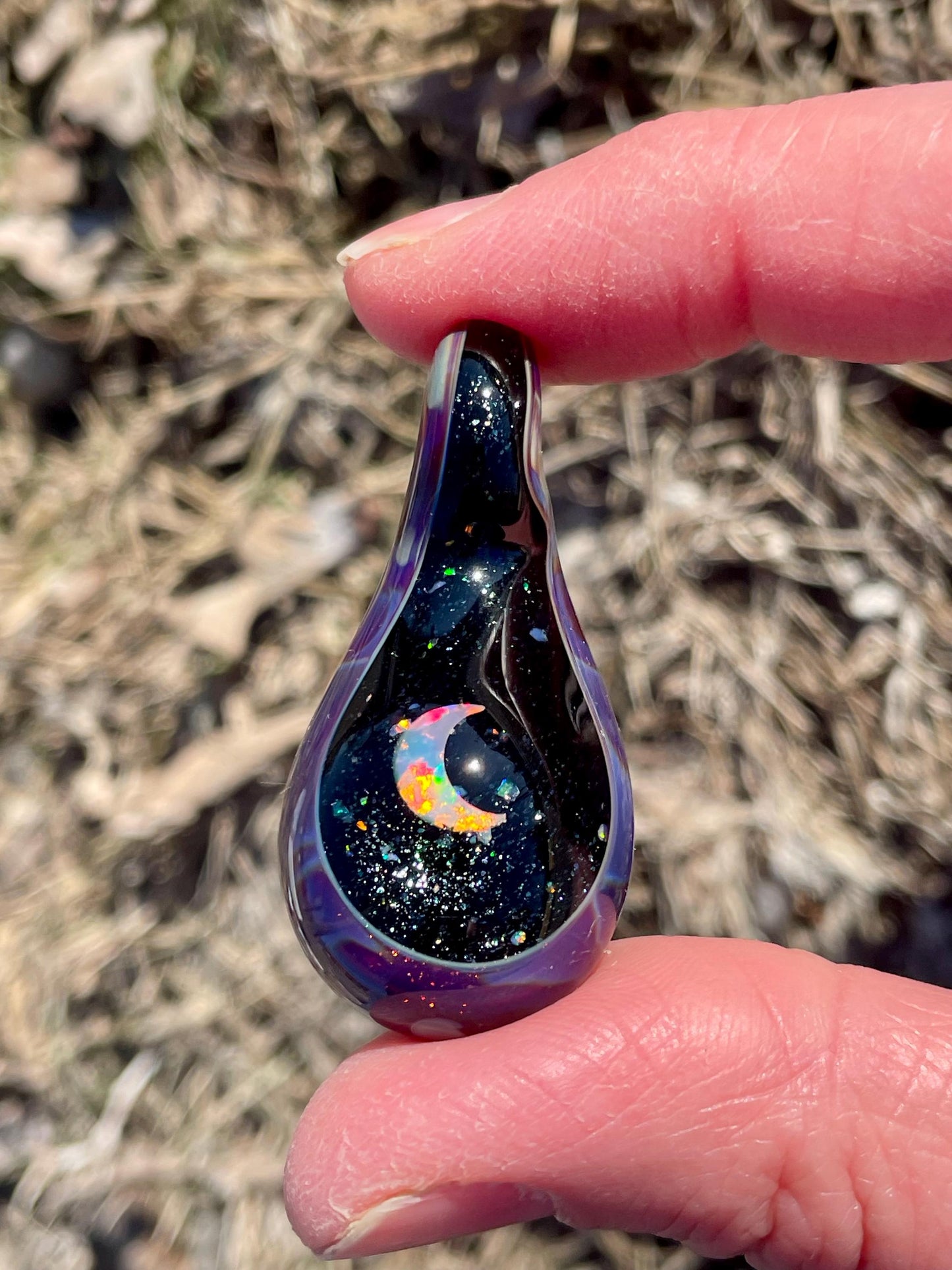 Moon Crystal Pendant, Moon Opal Necklace for Women, Small Glass Space Pendant, Moon Necklace Birthday Gift for her, Mothers Day Gift Idea