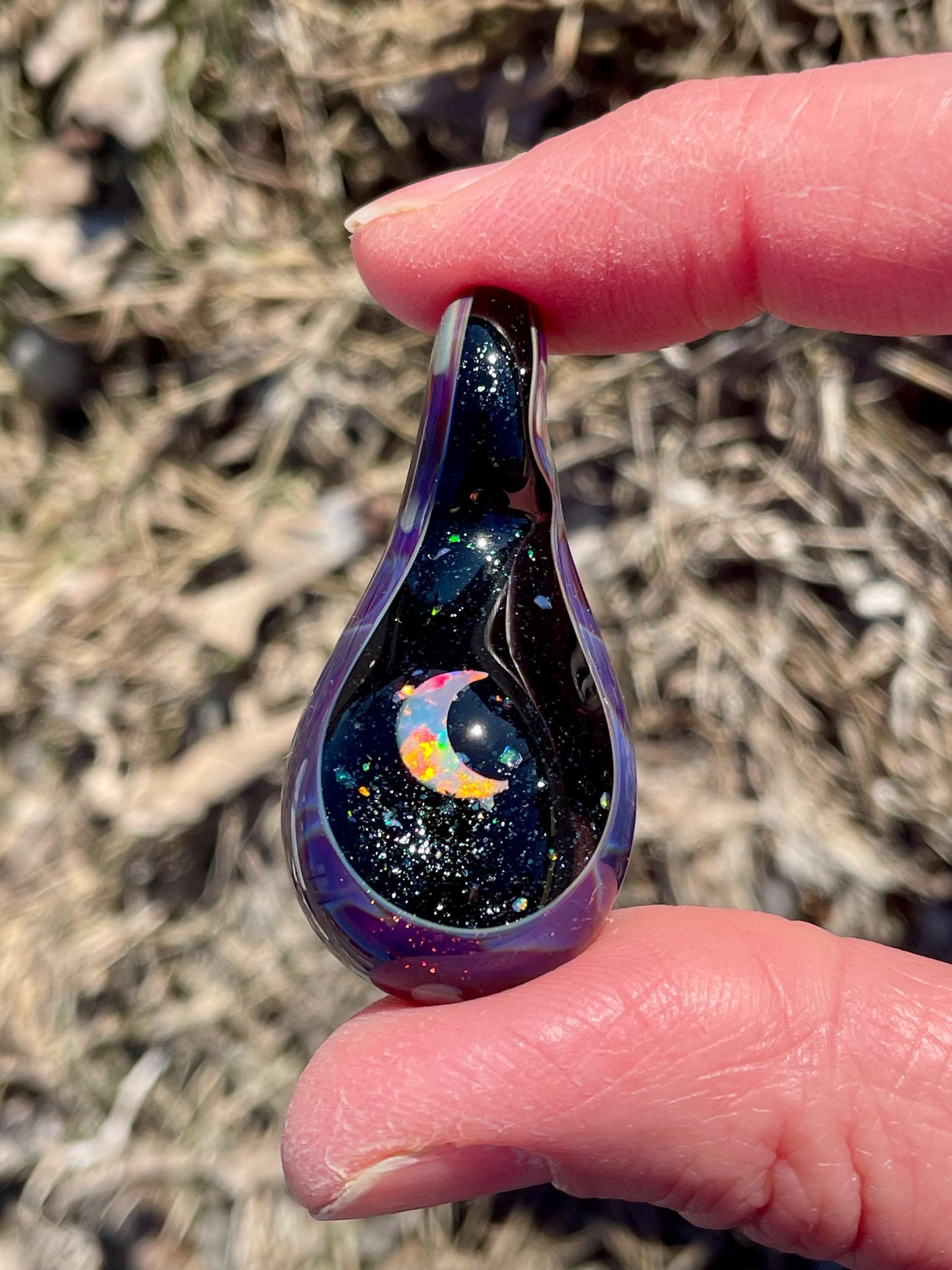 Moon Crystal Pendant, Moon Opal Necklace for Women, Small Glass Space Pendant, Moon Necklace Birthday Gift for her, Mothers Day Gift Idea