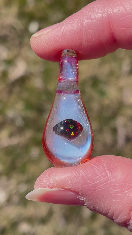 Small Glass Opal Pendant Necklace, Mystical Jewelry for Women, Unique Gemstone Birthday Gift, Mothers Day Gift, Handmade Easter Gift for Her